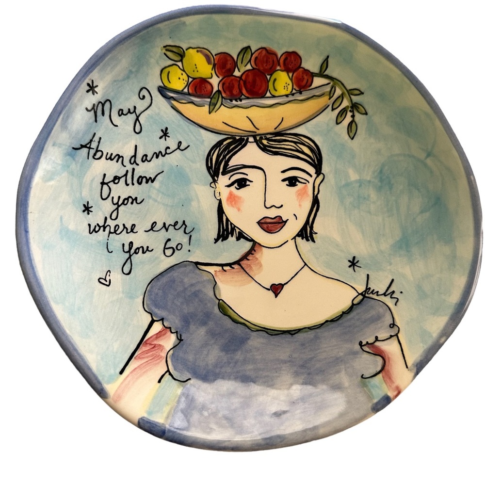 Julia Junkin Studio Abundance Pottery Decor Display Plate Signed 8”